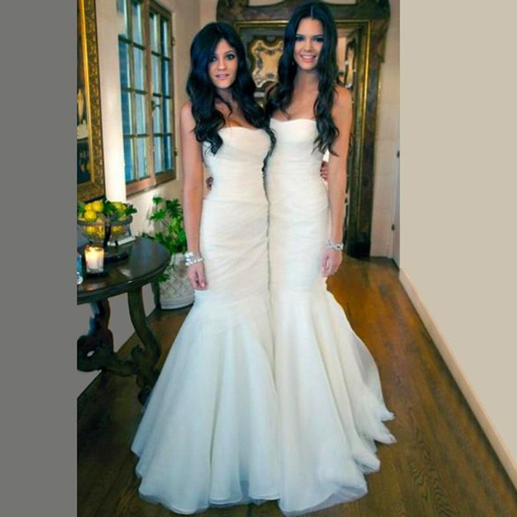 Gorgeous White Tulle Mermaid Long Bridesmaid Dresses for Wedding Party, Cheap Simple Long Wedding Dresses, WG195