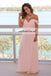 Off the Shoulder Pink Bridesmaid Dress, Cheap Chiffon Backless Bridesmaid Dress, KX262