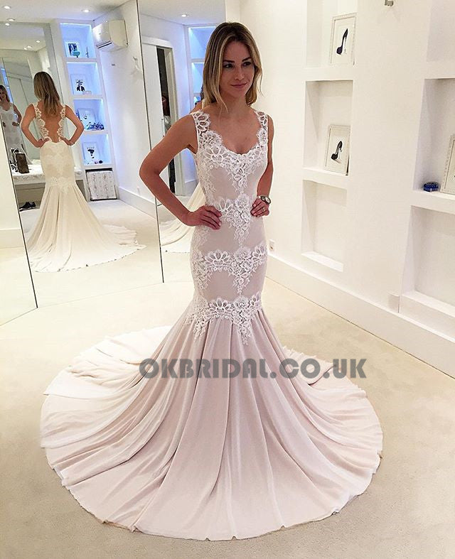 Newest Tulle Mermaid Wedding Dress, Vintage Lace Wedding Dress, KX581