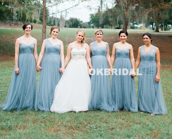 Mismatched Tulle Floor-Length Cheap Backless Long Bridesmaid Dresses, KX1045