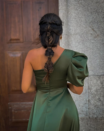 A-line One-shoulder Slit Soft Satin Bridesmaid Dress, FC7051