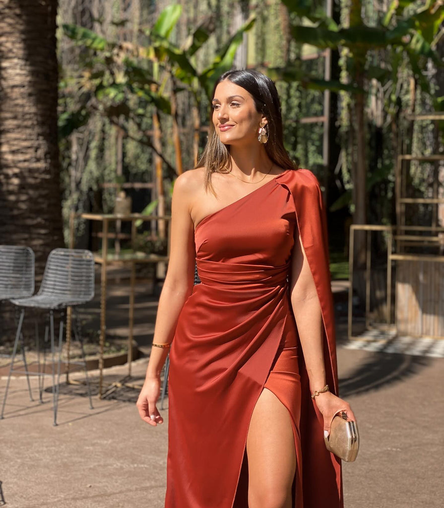 Soft Satin One-Shoulder Mermaid Sexy Slit Long Bridesmaid Dress, FC7053