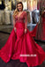 Custom Made Red Long Sleeve Beaded Backless Deep V-neck Prom Dresses, FC1952