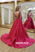 Custom Made Red Long Sleeve Beaded Backless Deep V-neck Prom Dresses, FC1952