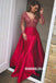 Custom Made Red Long Sleeve Beaded Backless Deep V-neck Prom Dresses, FC1952