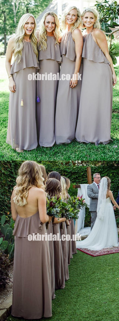 Newest Cheap Halter Chiffon Bridesmaid Dresses, Backless Sheath Long Bridesmaid Dresses, KX1102