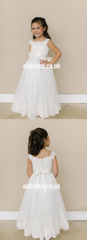 Lace Tulle Zip Up Flower Girl Dresses, Lovely Little Girl Dresses with Handmade Flower, KX1149