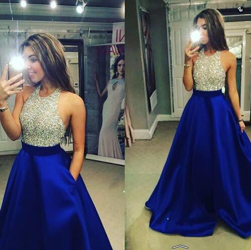 Halter Backless Evening Prom Dresses, Custom Evening Prom Dresses, 17012