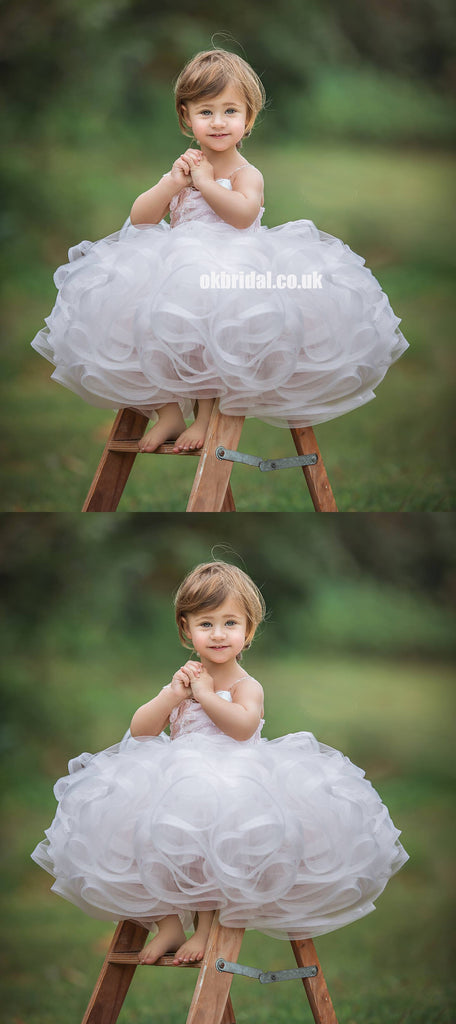 Spaghetti Straps Organza Flower Girl Dresses, Applique Popular Little Girl Dresses, KX1208