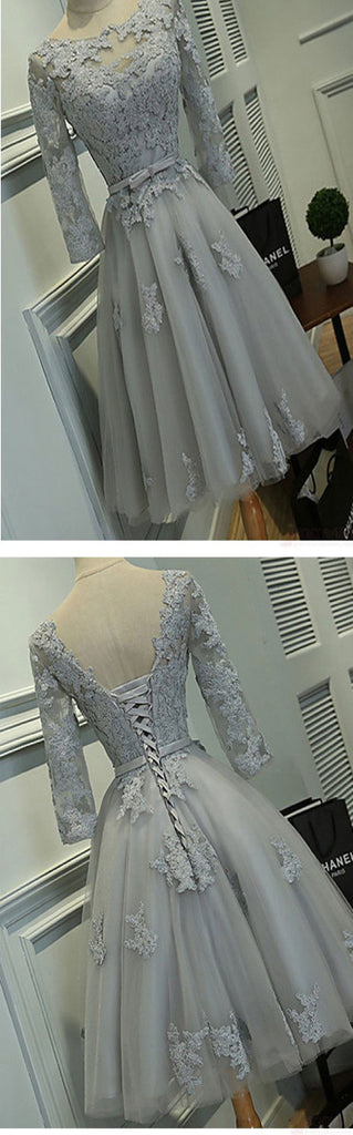 Grey lace tight simple lovely with half sleeve elegant homecoming prom gown dress,BD00123