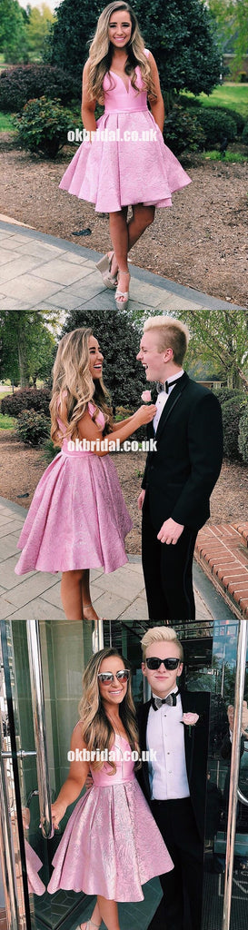 Pink A-Line Sleeveless Homecoming Dress, Lace Cheap Homecoming Dress, KX1286