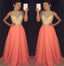 2017 Peach Halter Evening Prom Dresses, Long Beaded Party Prom Dress, Custom Long Prom Dresses, Cheap Formal Prom Dresses, 17068