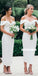 Charming White Off Shoulder Bridesmaid Dress, Slit Mermaid Backless Bridesmaid Dress, KX1386