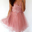 Tulle Round Neckline Homecoming Dress, V-Back Applique Homecoming Dress, KX143