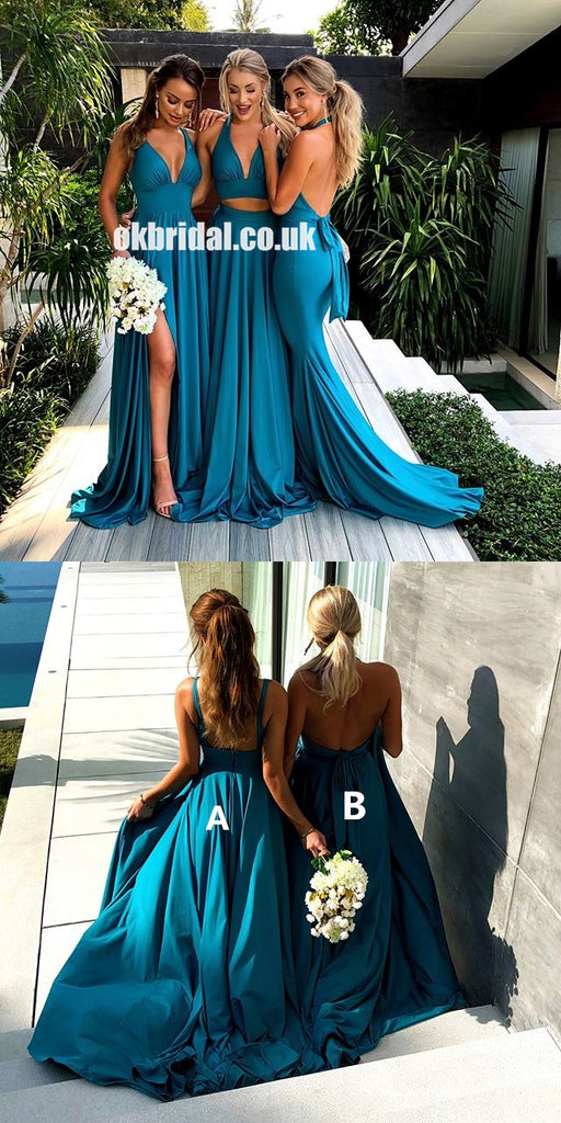 Mismatched Deep V-Neck Bridesmaid Dress, Backless Sexy Cheap Long Bridesmaid Dress, KX1448