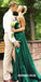 Green Spaghetti Straps A-Line Simple Backless Slit Prom Dresses, FC1452