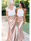 Mismatched Two Pieces Chiffon Sparkly Sequin Mermaid Charming Floor-Length Bridesmaid Dress, FC1493