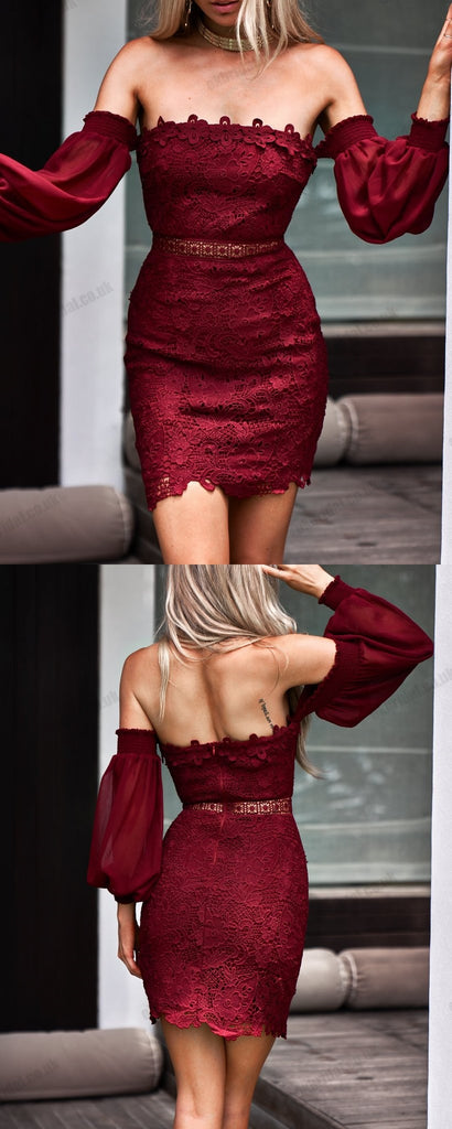 Off Shoulder Lace Mermaid Sexy Backless Chiffon Homecoming Dress, KX1516