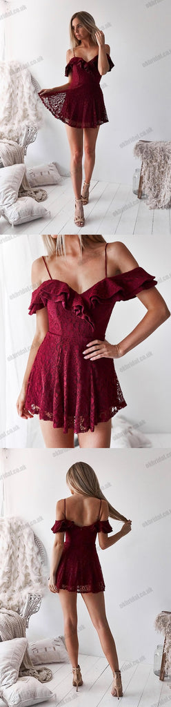 Spaghetti Straps Lace Homecoming Dress, Cheap Backless Homecoming Dress, KX1524