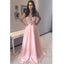 Pink Satin A-Line Sleeveless Prom Dresses, Tulle Long Beaded Prom Dresses, KX157