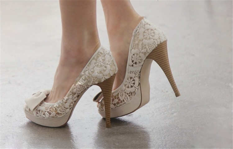 Ivory Lace High Heels Fish Toe Sexy Wedding Bridal Shoes, S012