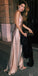 Simple Halter Sheath Slit Backless Silk Elastic Satin Prom Dresses, FC1626