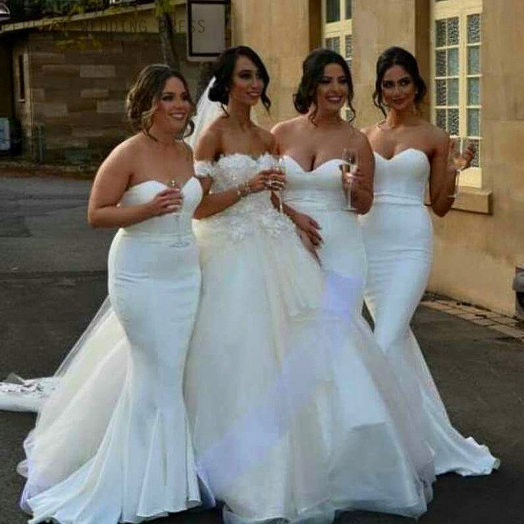 White Satin Cheap Sweet Heart Mermaid Sexy Wedding Party Bridesmaid Dresses, WG175