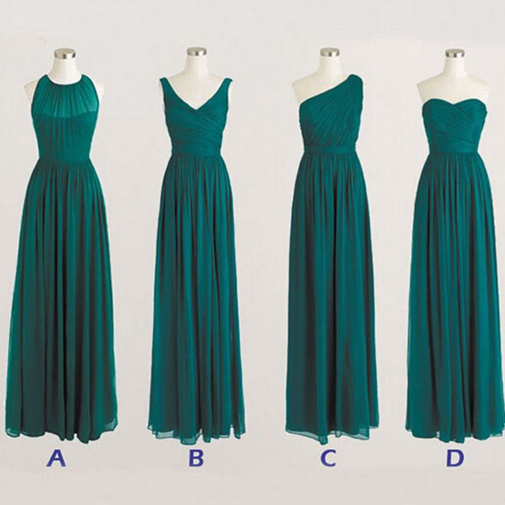 Best Sale Cheap Simple Mismatched Styles Chiffon Floor-Length Formal Long Teal Green Bridesmaid Dresses, WG183