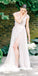 Cap Sleeve A-line Tulle Open-back Sexy Slit Applique Wedding Dresses, FC1904