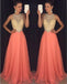 2017 Peach Halter Evening Prom Dresses, Long Beaded Party Prom Dress, Custom Long Prom Dresses, Cheap Formal Prom Dresses, 17068