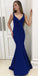 Charming V-neck Mermaid Backless Simple Prom Dresses, FC1935