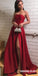 Simple Straight Neackline A-Line Backless Satin Slit Prom Dresses, FC1945