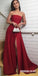 Simple Straight Neackline A-Line Backless Satin Slit Prom Dresses, FC1945