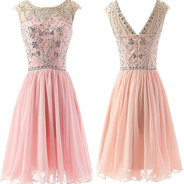 Blush Pink Beaded Chiffon Elegant fashion cute graduation homecoming prom dresses, BD00194