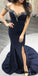 Off Shoulder Mermaid Jersey Sexy Slit Beaded Backless Prom Dresses, FC1964