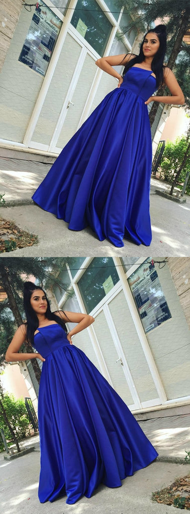 Gorgeous Royal Blue Simple Prom Dress, Sexy Backless Satin A-Line Prom Dress, KX199