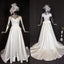 Off the Shoulder Split Ivory Long Wedding Dress with Short Train, 220002