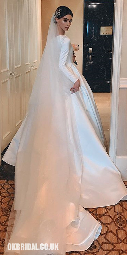 Elegant A-line Long Sleeve Simple Wedding Dresses, FC2027