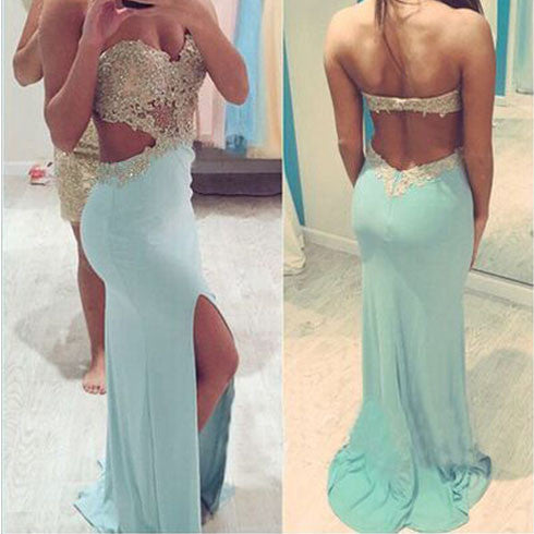 Most Popular Junior Backless Sexy Mermaid Blue Sweet Heart Long Prom Dress, WG209