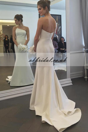 Charming Satin Wedding Dress, Simple Design Backless Mermaid Wedding Dress, KX210