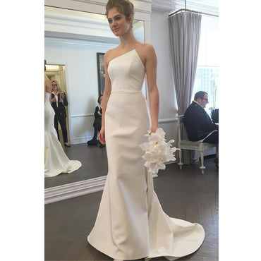 Charming Satin Wedding Dress, Simple Design Backless Mermaid Wedding Dress, KX210