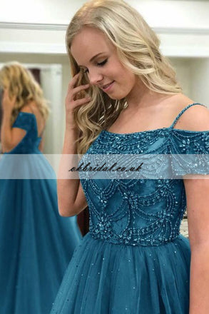 Vintage Beaded Floor-Length Prom Dress, V-Back A-Line Dress, KX223