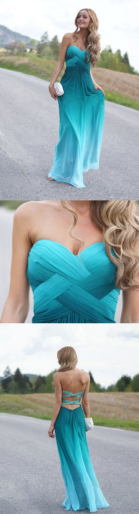 Pretty Junior Sexy Sweet Heart Gradient Open Back Floor Length Wdding Bridesmaid Prom Dresses, WG251