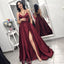 Elegant A-line Satin Backless Sexy Slit Long Prom Dress, FC2541