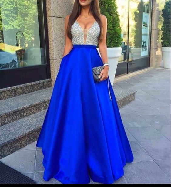 Roayl Blue Satin High Quality Cheap Custom Make Online Evening Party Long Prom Dresses, WG255