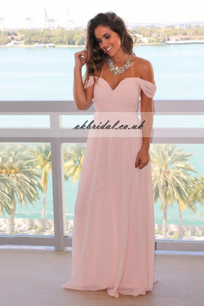 Off the Shoulder Pink Bridesmaid Dress, Cheap Chiffon Backless Bridesmaid Dress, KX262