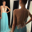 See Through Deep V Neck Sexy Blue Cheap Long Prom Dresses, WG298