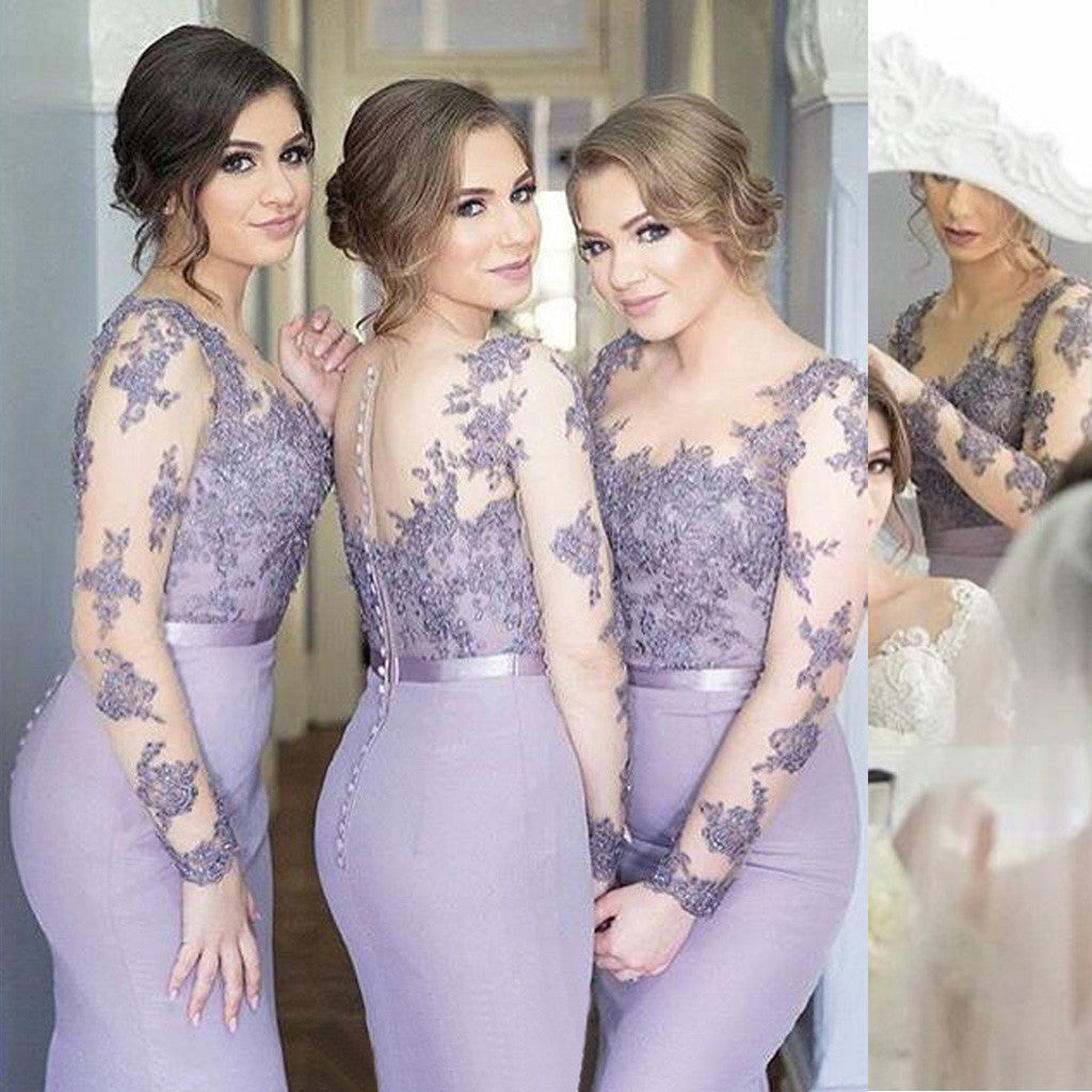 Charming Sexy Mermaid Seen Through Applique Inexpensive Long Bridesmaid Dresses, WG307