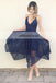 Spaghetti Straps Cheap Bridesmaid Dresses, Navy Blue Lace V-Back Bridesmaid Dresses, KX352