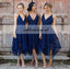 Spaghetti Straps Cheap Bridesmaid Dresses, Navy Blue Lace V-Back Bridesmaid Dresses, KX352